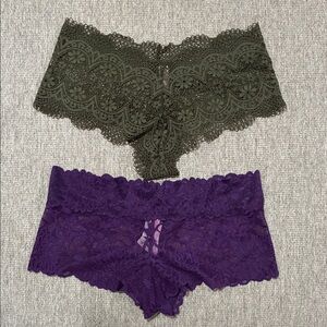 Victoria secret Lace Boyshort Panties Set - Dark Green and Purple